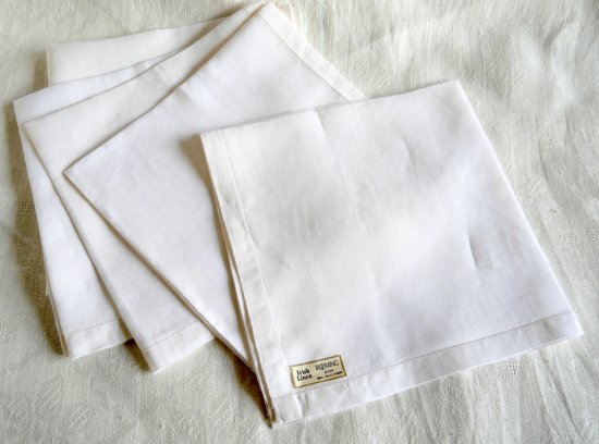 【Irish Linen】 アイリッシュリネンのシンプルなハンカチ　5枚セット - Marica Design& Vintage