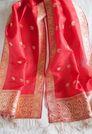 インドシルク製 象の模様 錦糸ジャカード模様 ストール - Marica 