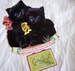 スコットランド製カレンダー（1988年）【タータンチェックリボンの黒の子ネコ】
