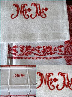 フランス製　M.Aのモノグラム刺繍のヴィンテージリネン　白×赤　10枚セット - Marica Design& Vintage
