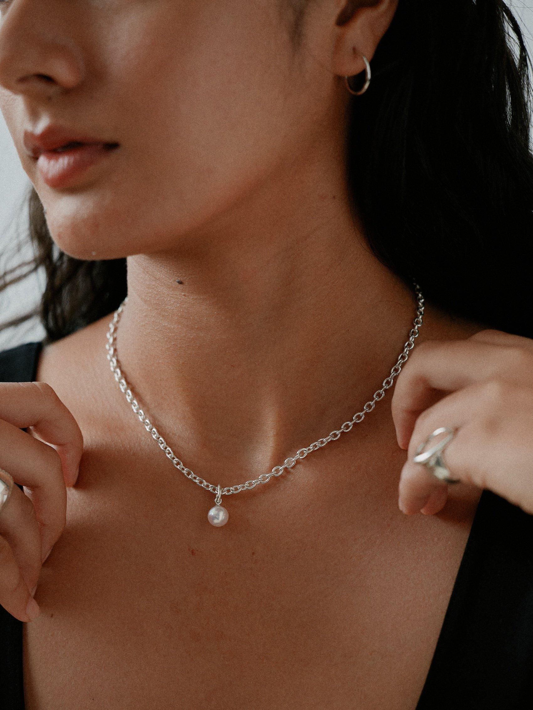 sv925 PINK Akoya Pearl necklace