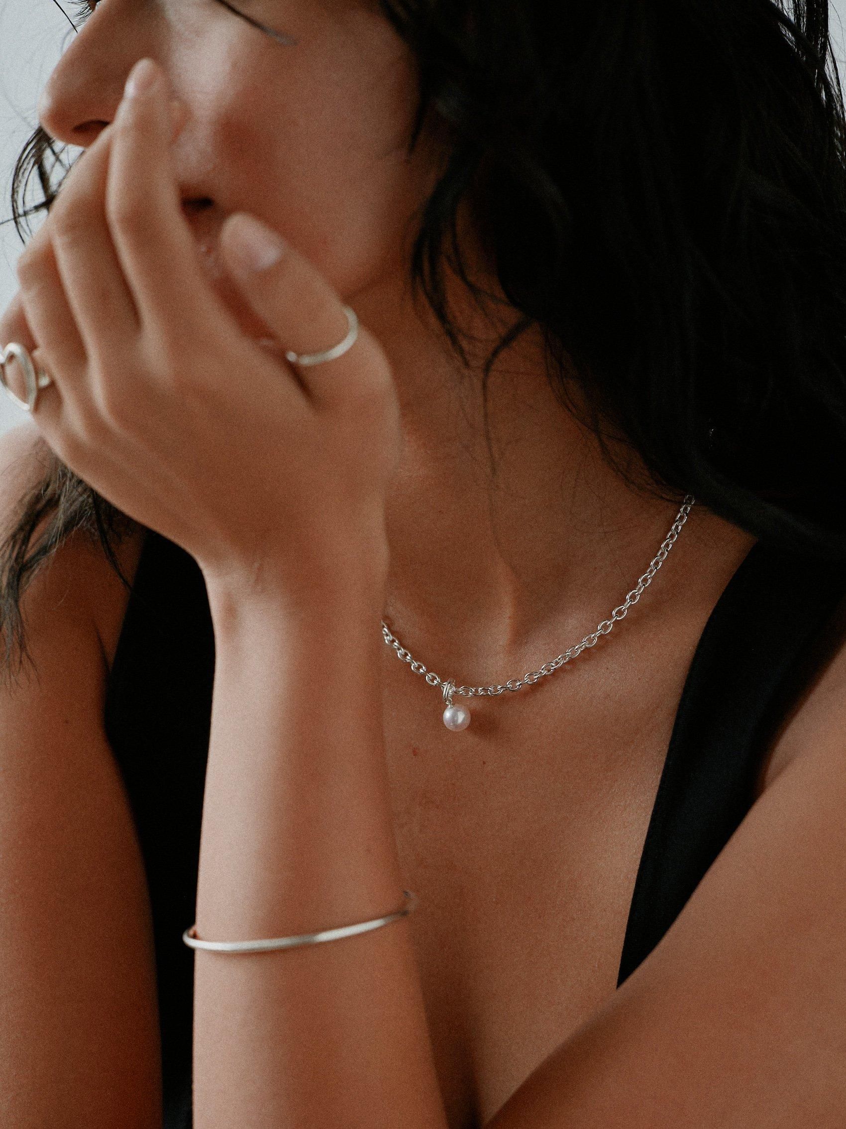 sv925 PINK Akoya Pearl necklace