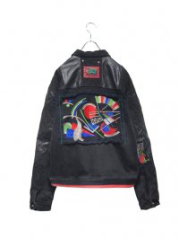 USED<br>90's ''MAJOR DAMAGE'' LEATHER SWITCHING<BR>EMBROIDERY DENIM JACKET