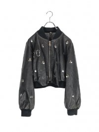【USED】<br>METAL DECORATED SHORT LEATHER JACKET