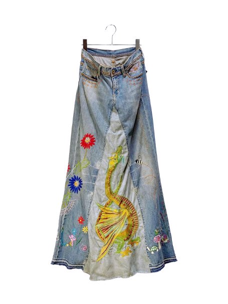 USED】EMBROIDERY CUSTOM DENIM LONG SKIRT - upanishad. ONLINE SHOP