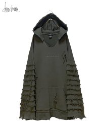 <※受注商品 / 12月中〜下旬頃お届け><br>【dena:mana】Crust sleeve damaged huge hoodie
