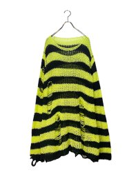 【SELECT】<br>LOW GAUGE DAMAGED  BORDER KNIT / YELLOW