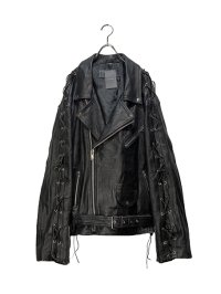 【USED】<br>Lace up design super big leather double riders jacket