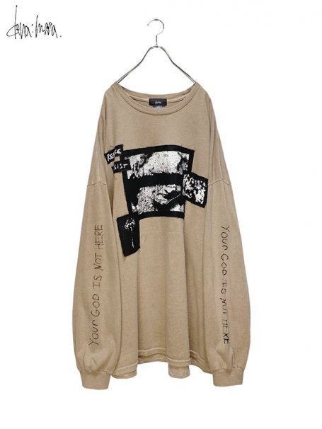 dena:mana<br>"NOT HERE" Faded HUGE Long Tee / faded BEIGE