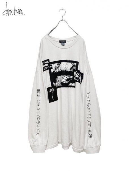 dena:mana<br>"NOT HERE" Faded HUGE Long Tee / faded WHITE