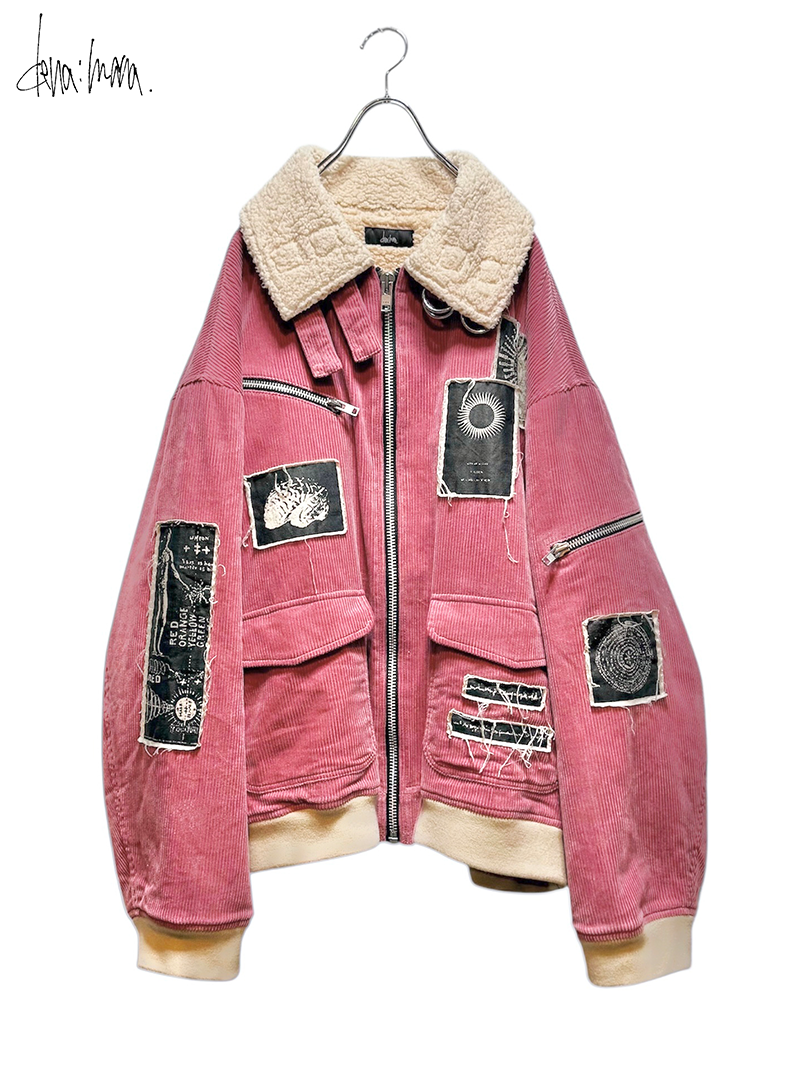 < / 12&#12316;1>dena:manaModified flight bomber jacket - Corduroy  Boa / PINK  BEIGE