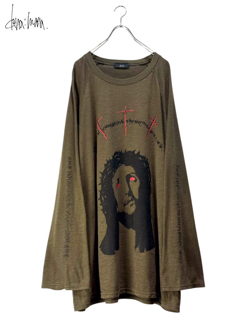 dena:mana"BLEEDING ICON" raglan long sleeve Tee / KHAKI