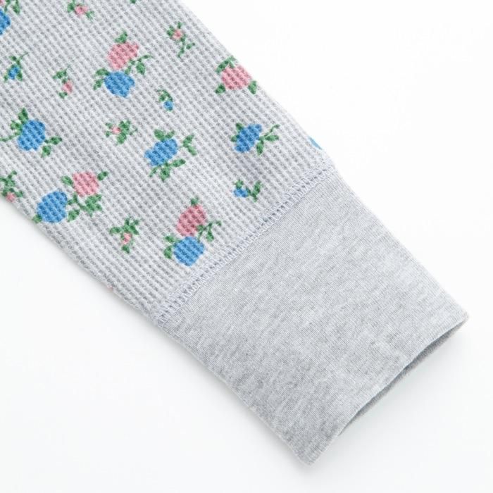花柄プリント ベーシックワッフルヘンリーネック長袖Tシャツ