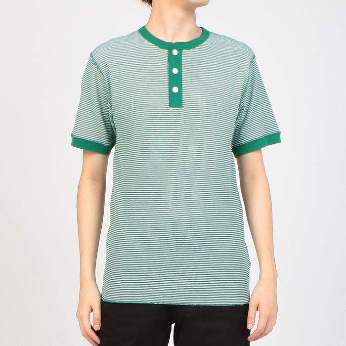 ベーシックワッフルヘンリーネック半袖Tシャツ【ボーダー