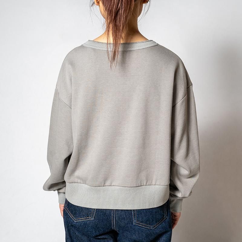 レディース】スウェット ヘンリーネッククロップド丈