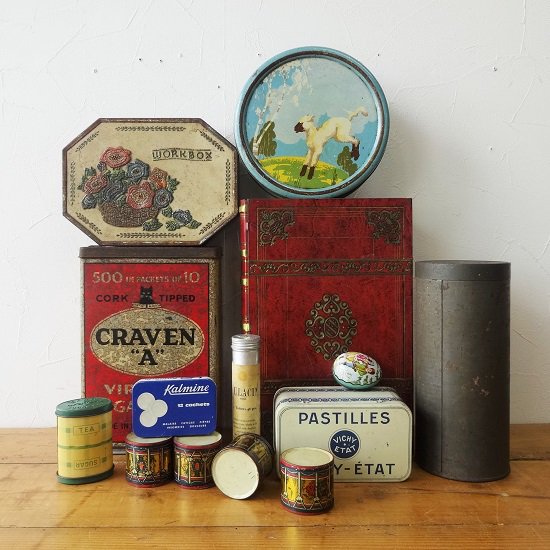 イギリス　ヴィンテージ　ブリキ缶　ブリキの太鼓　３個有り - drop antiques ドロップアンティークス アンティーク家具と雑貨
