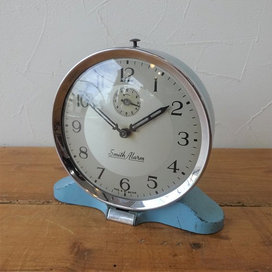 イギリス ヴィンテージ スミス社 目覚まし時計 水色 ５０年代 動作良好