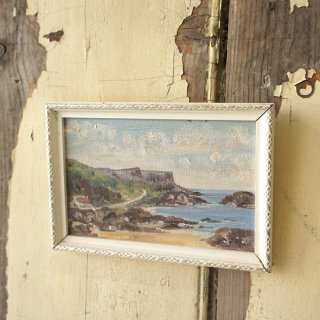 イギリス　ヴィンテージ　小さな油絵　海辺の風景　マーロウベイ　北アイルランド