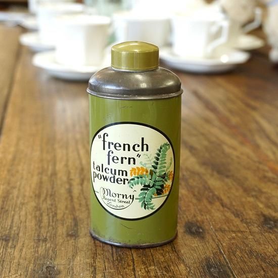 イギリス　ヴィンテージ　ブリキ缶　French Fern Talcum powder　汗どめ　ベビーパウダー - drop antiques  ドロップアンティークス アンティーク家具と雑貨