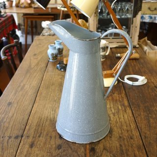 フランス　アンティーク　ホーロージャグ　ピッチャー　大きなサイズ　花瓶　ライトグレイ霜降り