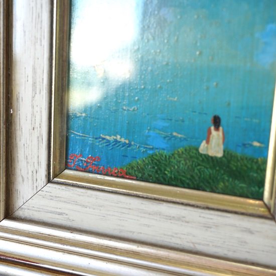 イギリス　ヴィンテージ　小さな油絵　木製フレーム　額　海辺の風景 - drop antiques ドロップアンティークス アンティーク家具と雑貨