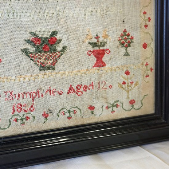 イギリス アンティーク 刺繍サンプラー フレーム入り １８３６年