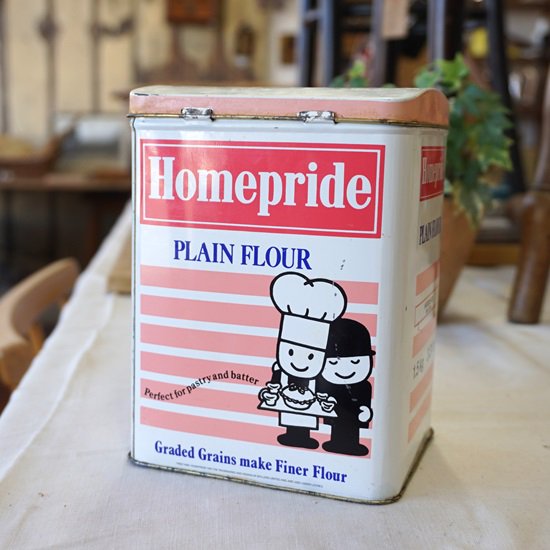 イギリス ヴィンテージ ホームプライド社 フレッド 小麦粉のブリキ缶 PLAIN FLOUR 希少 - drop antiques ドロップアンティークス  アンティーク家具と雑貨