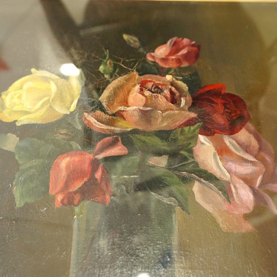 イギリス アンティーク 額 フレーム 油絵 「ROSES」 静物画 薔薇 バラ ５１×４６ - drop antiques ドロップアンティークス  アンティーク家具と雑貨