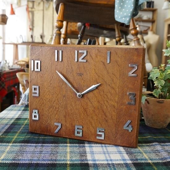 希少　イギリス　アンティーク　オーク材　シンプル　ハーフムーン　ろくろ　IG イギリス ヴィンテージ スミス社 オーク材のウォールクロック