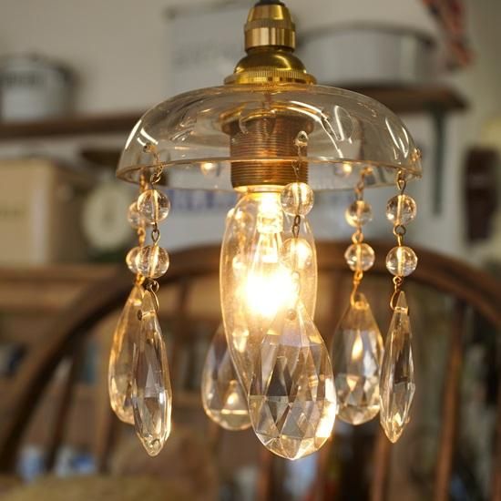 フランス ヴィンテージ クリスタルガラスのプチシャンデリア