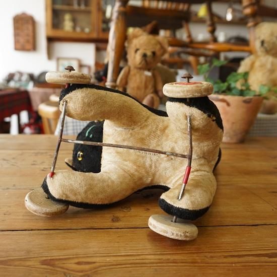 フランス ヴィンテージ ぬいぐるみ テディベア 車輪の付いたネコ