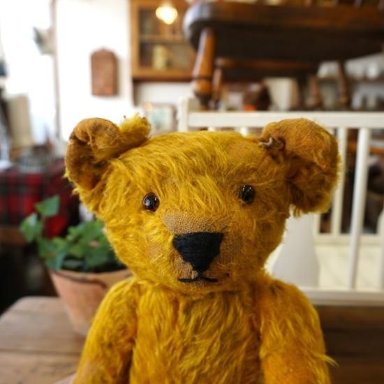ブロンドヘア 大きな頭のテディベア アンティークベア ヴィンテージ イギリス ヴィンテージ ぬいぐるみ テディベア たくさん愛された