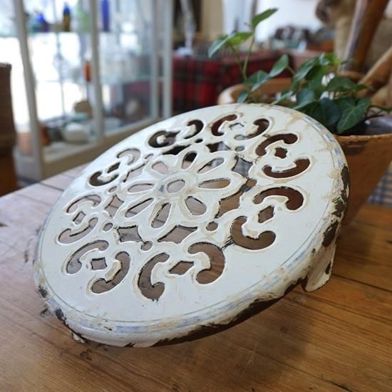 Sold】フランス アンティーク ロンシャン リボンモチーフ 鍋敷