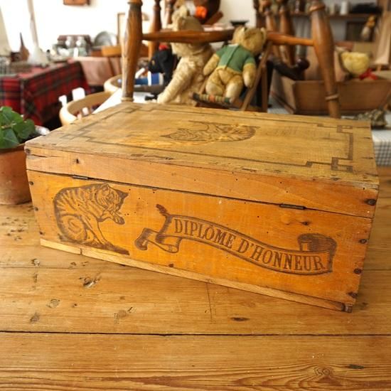 フランス アンティーク ネコの木箱 AMIDON AU CHAT 希少