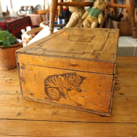 フランス アンティーク ネコの木箱 AMIDON AU CHAT 希少 ブロカント D