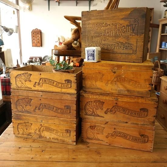 レア　フランスアンティーク　猫の木箱　AMIDON AU CHAT　古道具 レア フランスアンティーク 猫の木箱 AMIDON AU CHAT 古道具