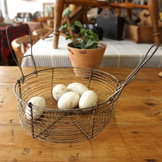 イギリス ヴィンテージ ワイヤーバスケット エッグバスケット
