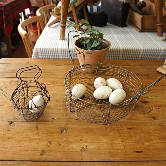 イギリス/アンティーク/ワイヤーバスケット イギリス ヴィンテージ ワイヤーバスケット エッグバスケット Φ21cm