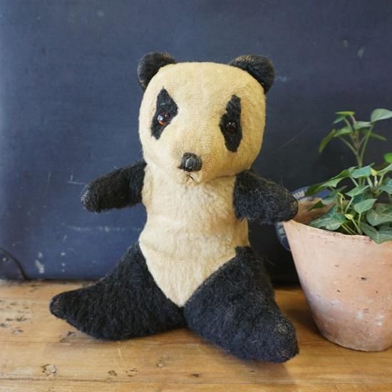 ❤️素敵なボロくた❤️大きめアンティークパンダベア　イギリスアンティークテディベア イギリス ヴィンテージ ぬいぐるみ テディベア お座りスタイルのパンダ