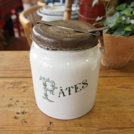 フランス アンティーク 陶器製のキャニスター 蓋付き PATES - drop