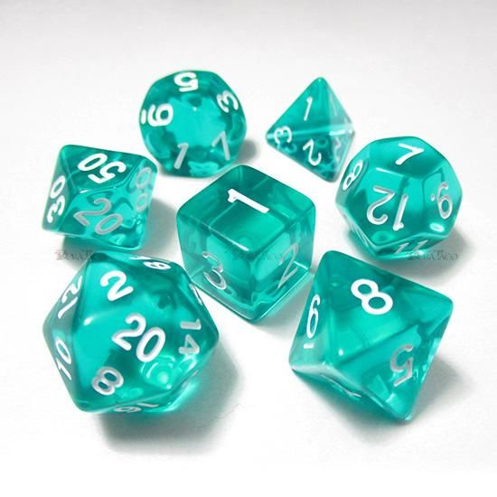 透明【青緑/エメラルドグリーン】多面体7個セット サイコロ