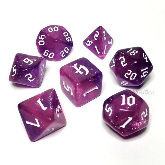 おしゃれ数字オーロラ【紫ピンク＆白】多面体ダイスセット