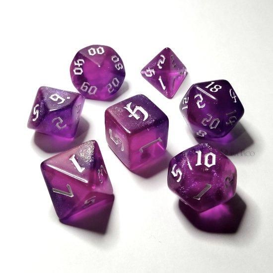 おしゃれ数字オーロラ【紫ピンク＆白】多面体ダイスセット
