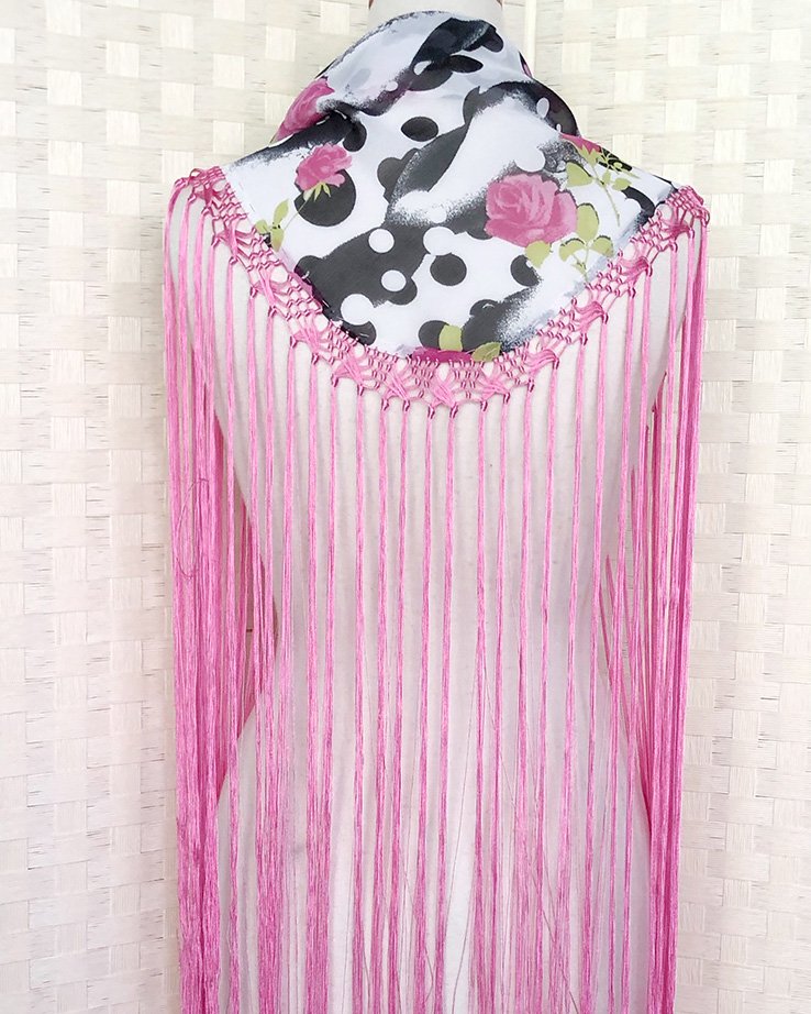 hpc157シージョ　白×黒、ピンク花柄　フレコピンク - フラメンコ衣装のマンサニージャ［Manzanilla］