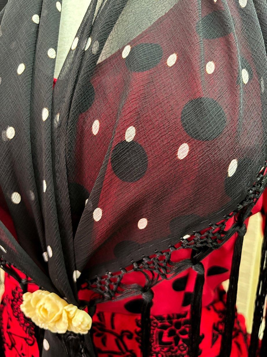 hpc304oskシージョ 黒ジョーゼット×白水玉 - フラメンコ衣装の