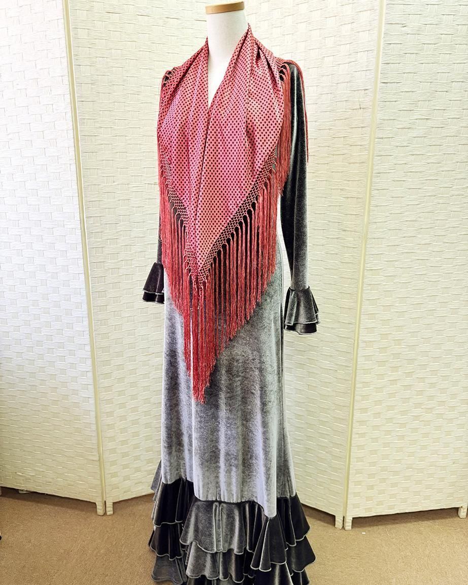 hpc339シージョ サテン コーラル×茶ドット - フラメンコ衣装の