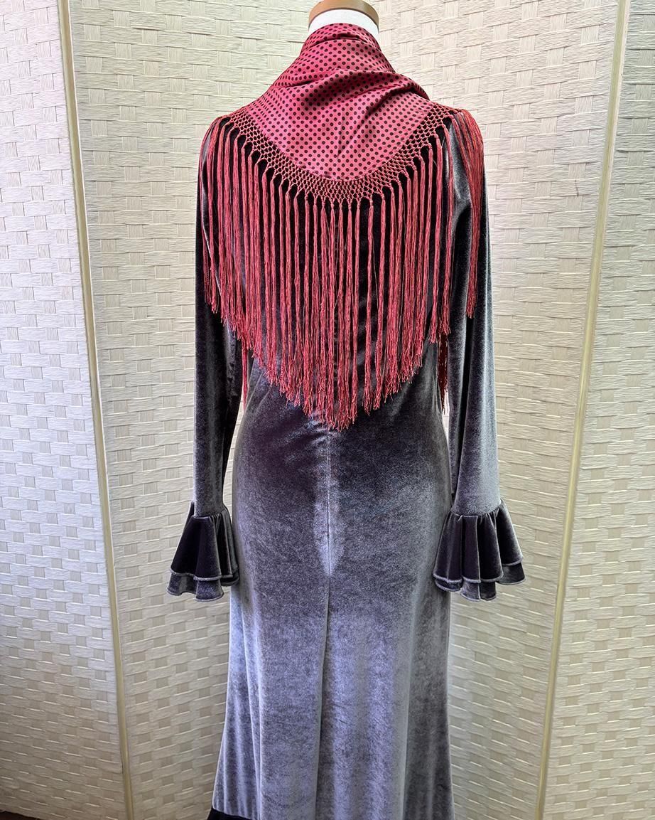 hpc339シージョ サテン コーラル×茶ドット - フラメンコ衣装の