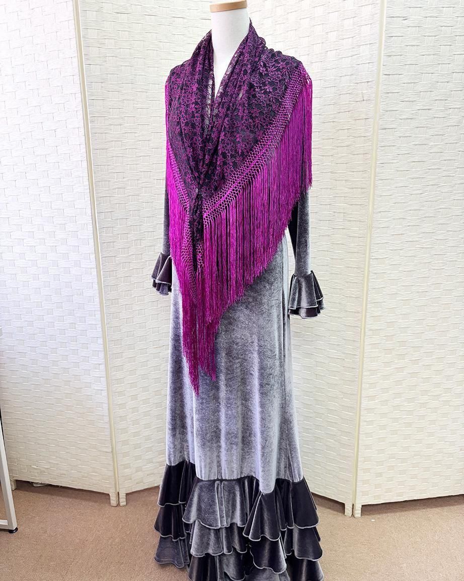 hpc340シージョ レース 赤紫・黒 - フラメンコ衣装のマンサニー