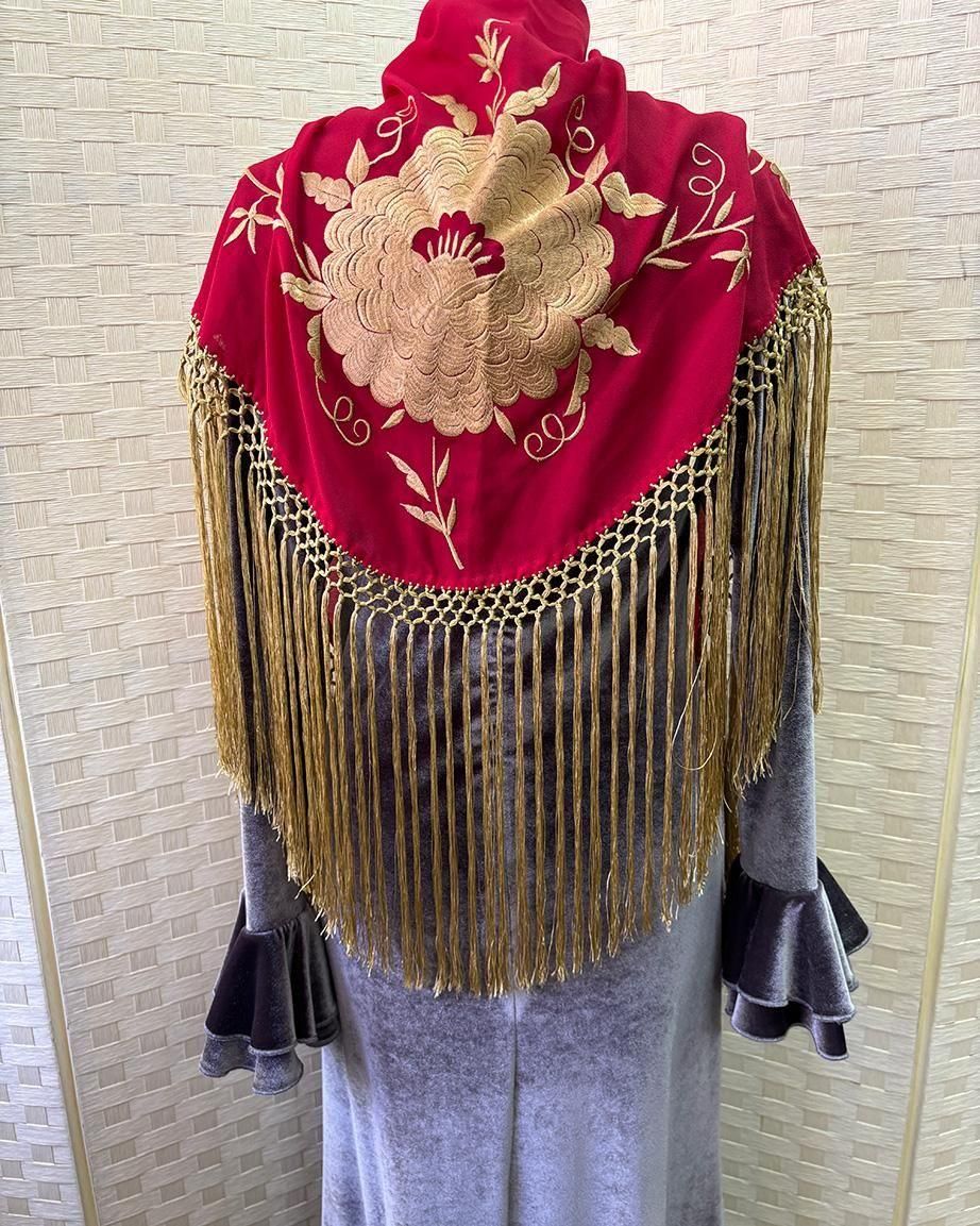 hpc343シージョ 暗い赤×ゴールド刺しゅう - フラメンコ衣装の