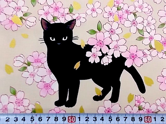 キルトゲイト 桜と黒猫（ライトベージュ） -